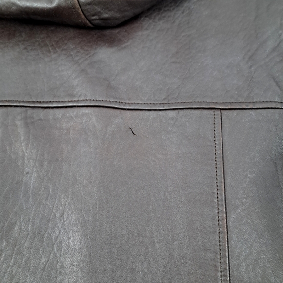 Vintage Ann Taylor Brown Leather Jacket, 1990's, Fleece lined hood, sz M - Picture 8 of 9